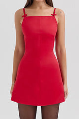 Scarlet Satin Mini Dress - Red