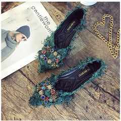 Casual Bow Rhinestone Pointed Toe Slip On Women Flat