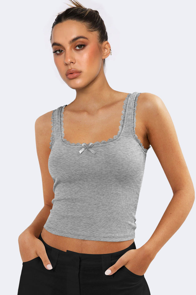 Lace Detailed Square Neck Top