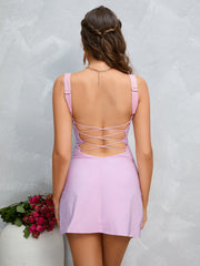 Solid Draped Collar Cami Dress