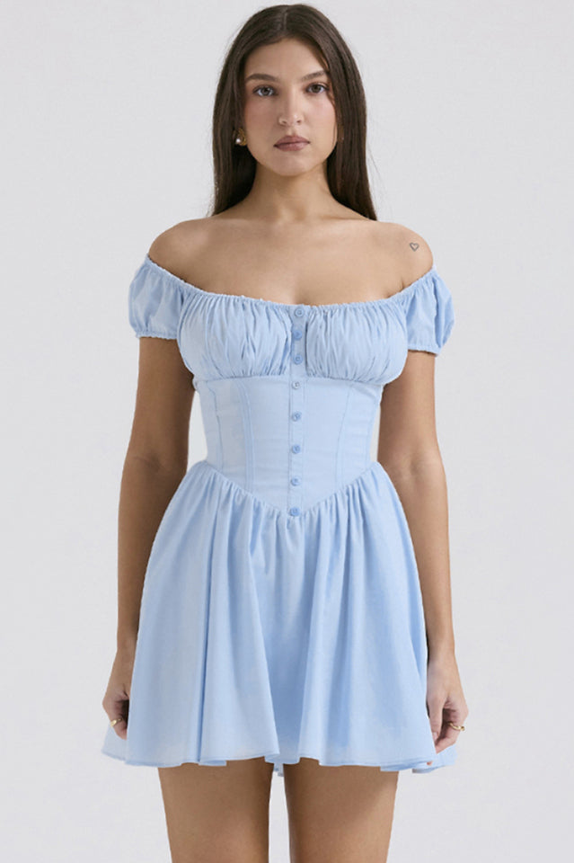 Nala French Navy Gathered Mini Dress