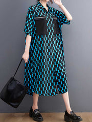 Plaid Print Cotton Front Pockets Shirt Dress