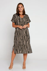Esiteri Cotton Dress - Brown/Black Stripe