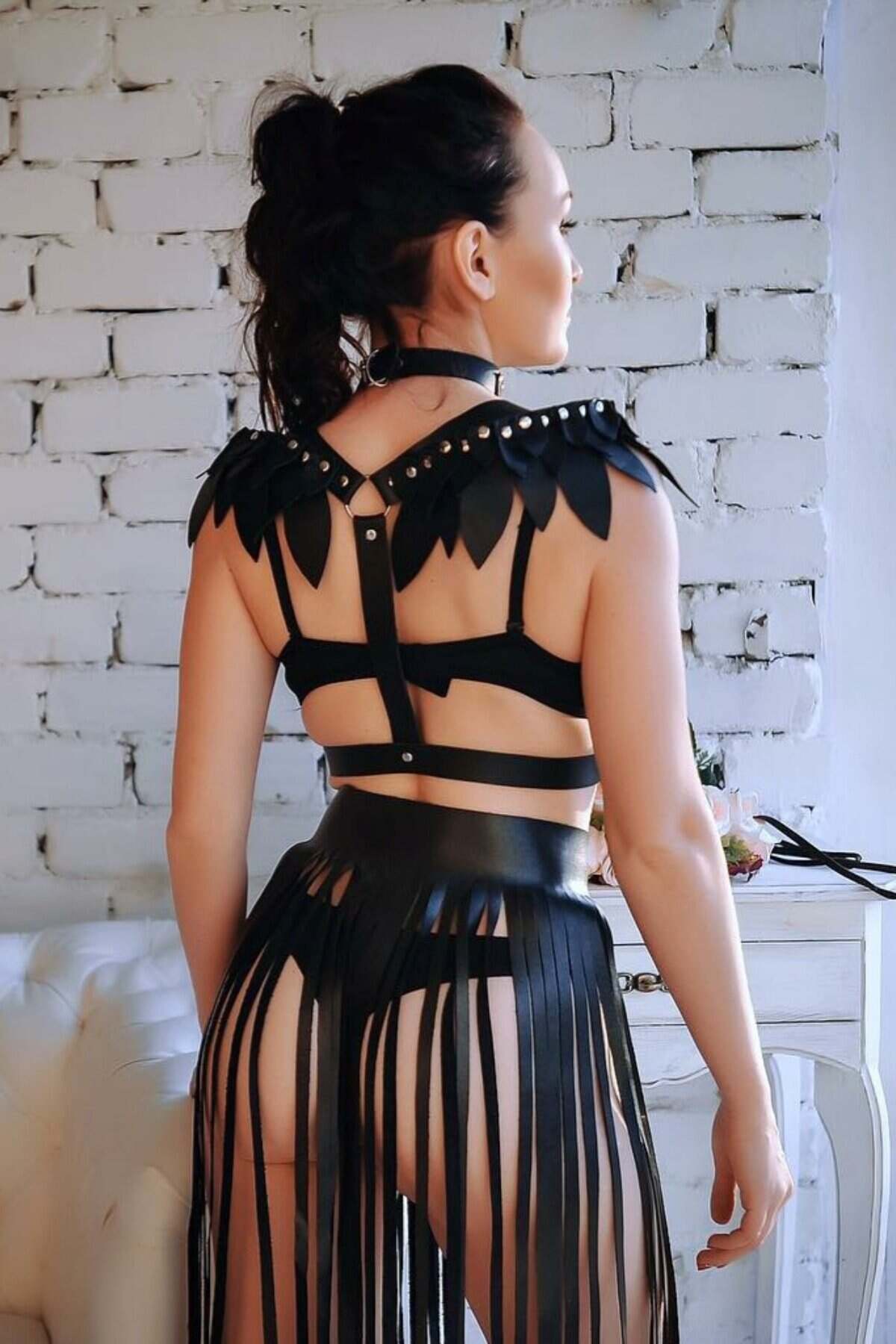 Shoulder Piece Winged Harness and Tassel Skirt Set
