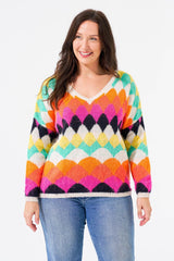 Argyle Knit Jumper - Cream/Rainbow