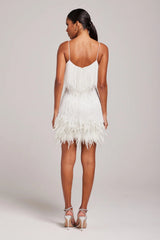 Opal Women's Cocktail Dress with Fringe Feathers