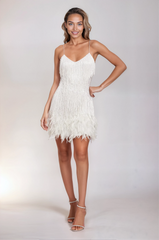 Opal Women's Cocktail Dress with Fringe Feathers