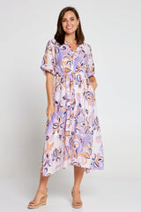 Cassara Cotton Dress - Sunset Symphony