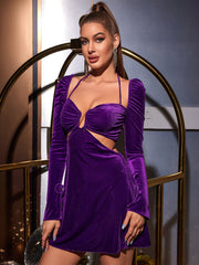 Cut Out Halter Satin Dress