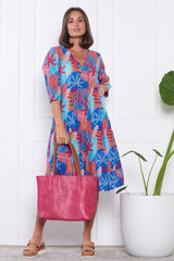 Rebecca Tie Neck Dress - Verdura Print