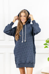 Quilted Comfort Textured Hoodie Mini Dress