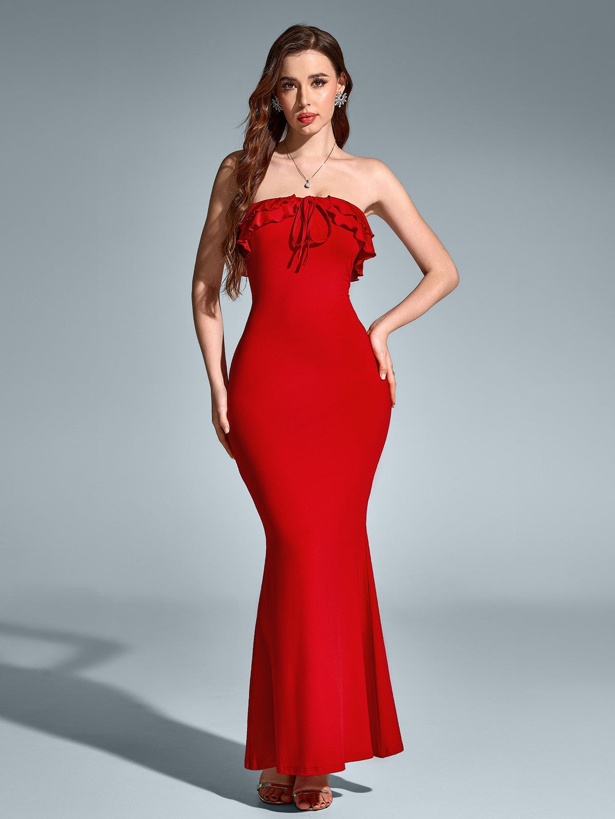 Embellished Trim Tie Front Mermaid Tube Dress