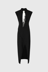 Midi Dress with Tie Detail - Black