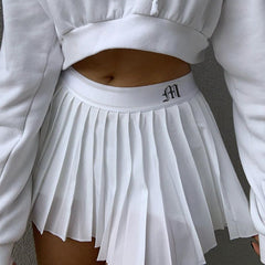White Preppy Plaited Midi Skirts