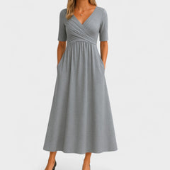Gemma Chic Women's Midi Dress with V-Neck