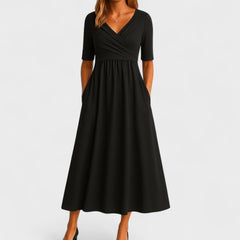 Gemma Chic Women's Midi Dress with V-Neck