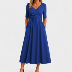 Gemma Chic Women's Midi Dress with V-Neck