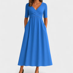 Gemma Chic Women's Midi Dress with V-Neck