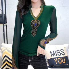 Now or Never Rhinestone Mesh Blouse