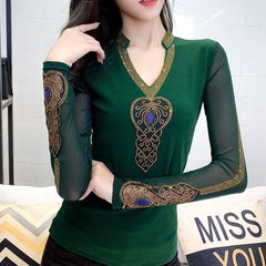 Now or Never Rhinestone Mesh Blouse