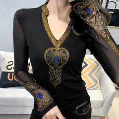 Now or Never Rhinestone Mesh Blouse