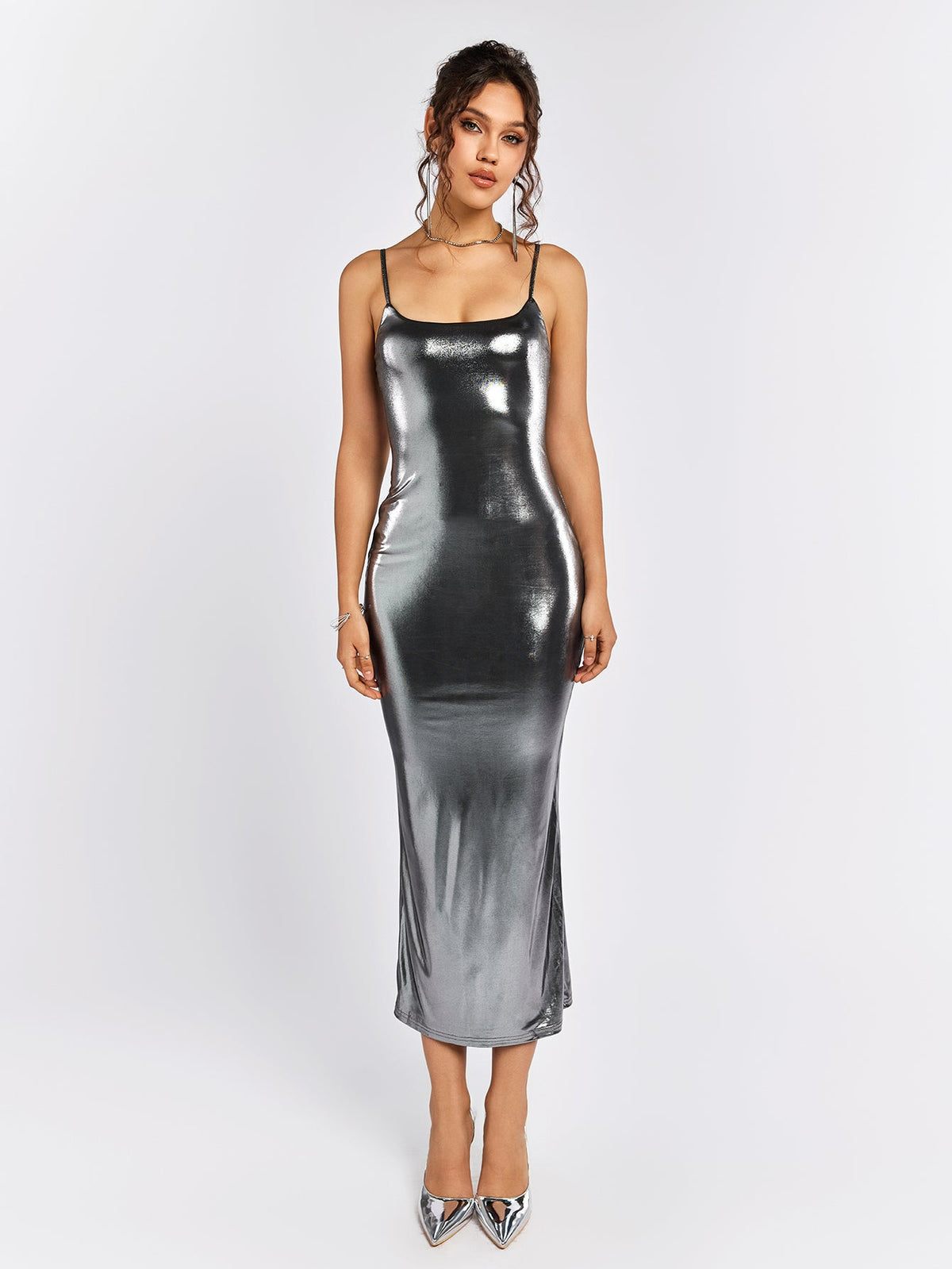 Misty Gold Metallic Fabric Bodycon Dress