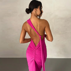 Sloping Neck Midi Tight Wrap Cocktail Dress