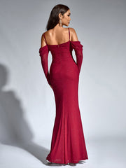 Off Shoulder Ruched Bust Mesh Sequin Mermaid Dress
