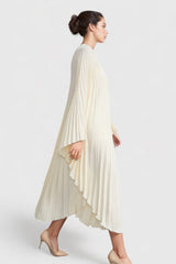 Pleated Maxi Dress with Long Sleeves - Vanilla