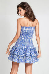 Elastic Sleeveless Mini Dress - Blue