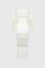 Midi Dress with Mesh Inserts - White