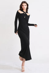 Elegant Maxi Dress with Long Sleeves - Black