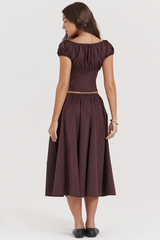 Kitty Rich Brown Gathered Top + Skirt Set