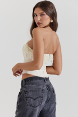 Aubrie Vintage Cream White Beaded Bra