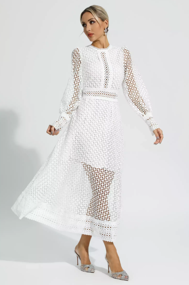Puff Sleeves Fit & Flare Midi Dress