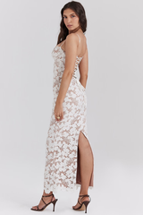 Pearl White Floral Embroidered Maxi Dress