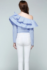 One Shoulder Ruffled Shirt