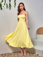 Ruched Bust Split Thigh Maxi Tube Dress