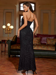 Ruched Mesh Sequin Tube Dress