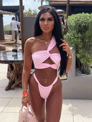 One-Shoulder Hollow Swim Dress