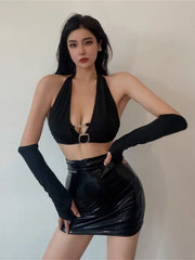 Fall Asleep With Roses Leather Skirt