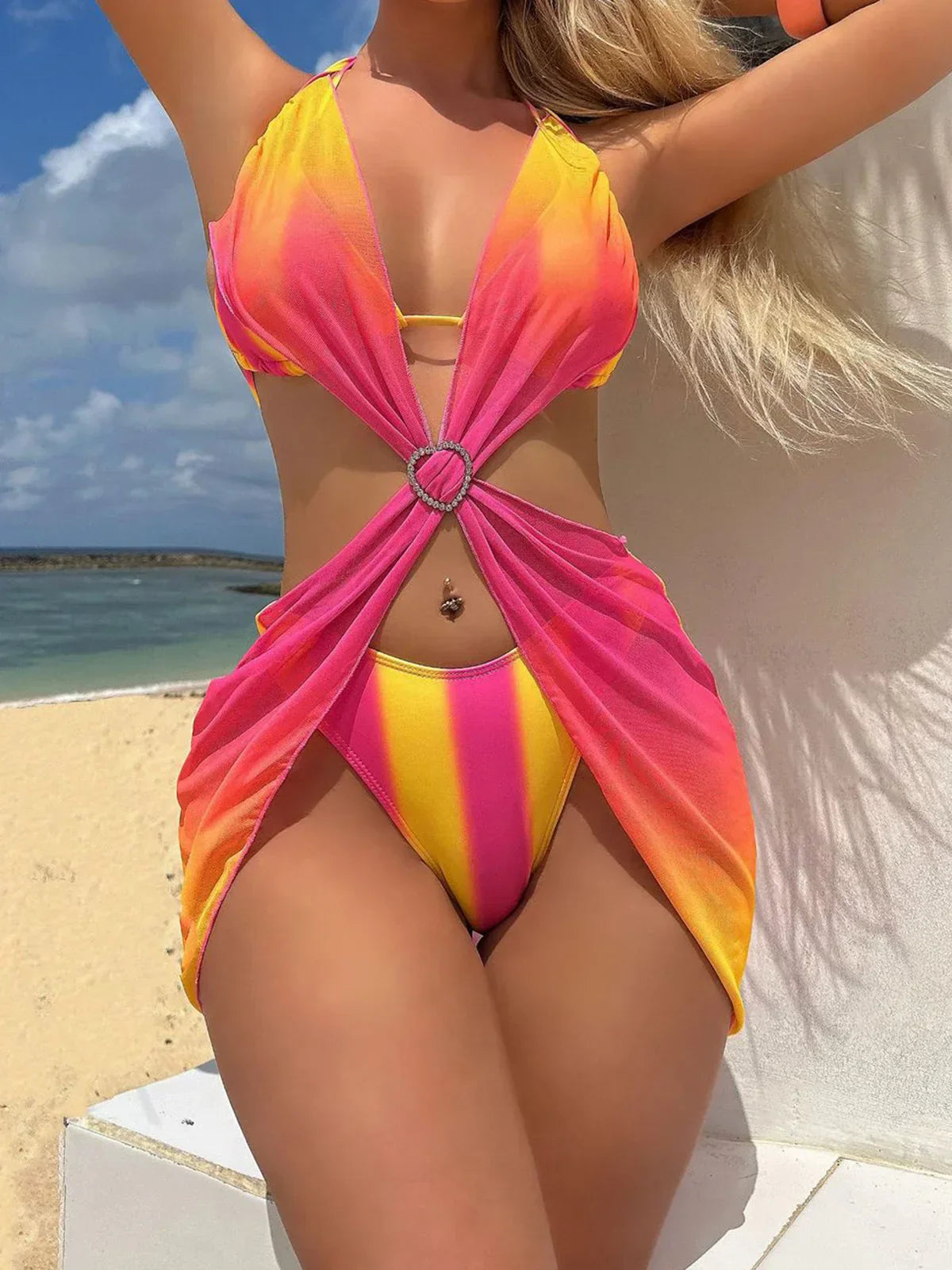 Tie-Dye Striped Swim Dress