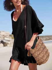 V-Neck See Swim Dress