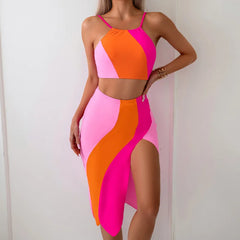 High-Neck Pink Crochet Layer