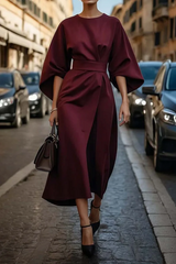 Dove Elegant Dress with Lantern Sleeves and Belt