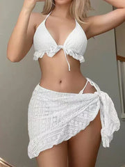 Ruffle Lace-Up Mesh Overlay