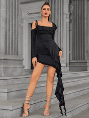 Tie Shoulder Asymmetrical Ruffle Hem Dress