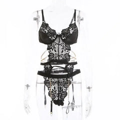Black Cutout Metal Chain Bustiers