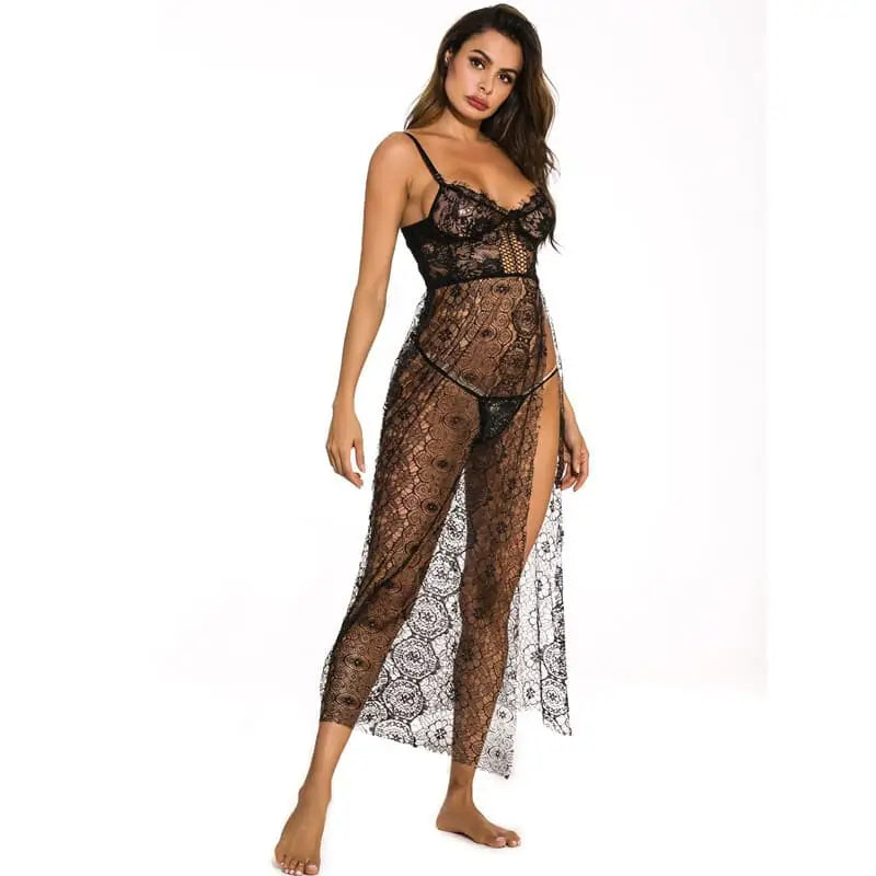 Deep V-neck Side Slit Sexy Long Chemise