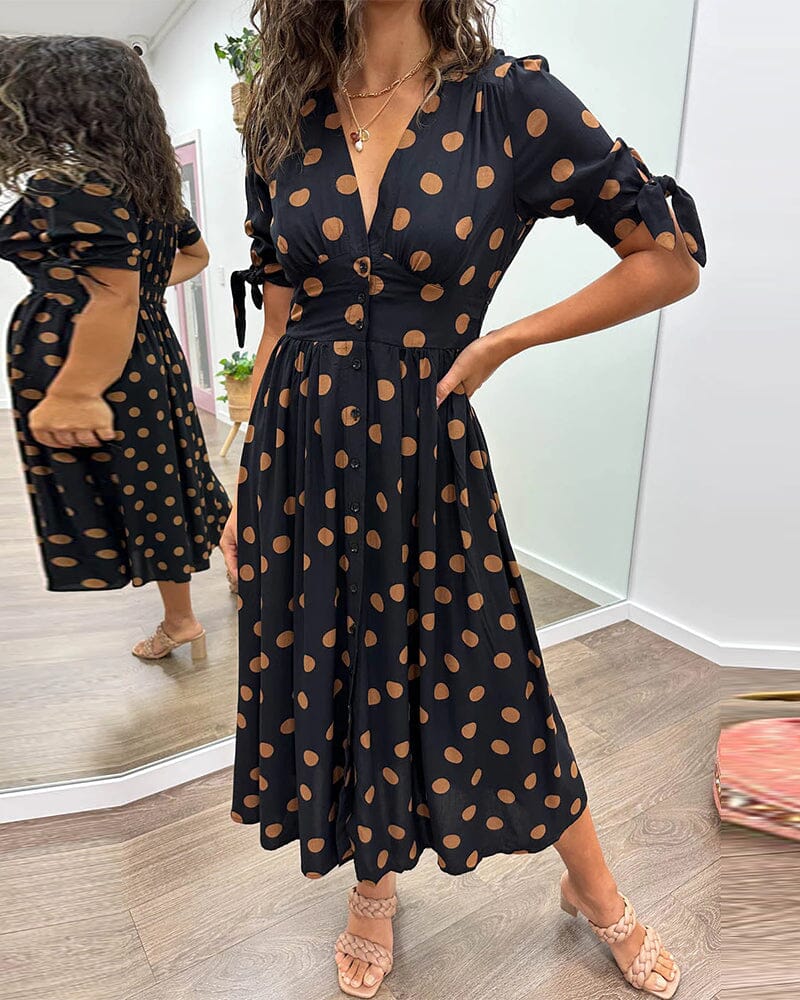 Melodyâ„?- Polka Dots V-Neck Dress